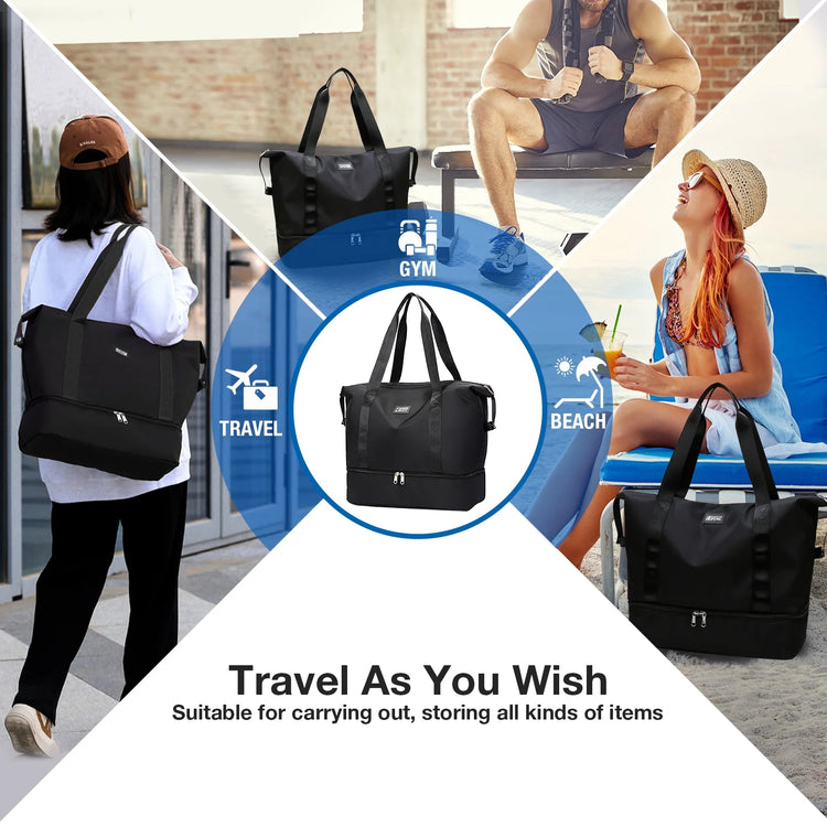 Travel Duffel Bag, Gym Tote Weekender Overnight Bag, Wet Dry Separation Shoulder Carry on Duffel Bags for Women