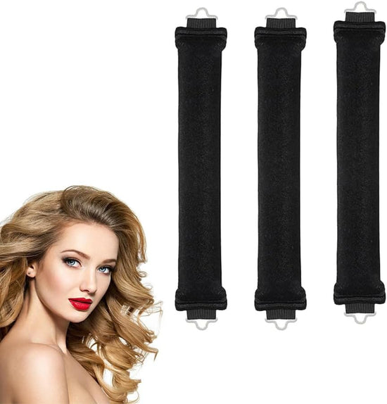 3PCS Heatless Hair Curler,Flexi Rods with Hook,No Hot Rollers Overnight Blowout,Hair Styling Tools for All Hairs Types,Hair Rollers for Women and Girls (Black)