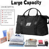 24" Overnight Bag Weekender Travel Bag for Women, Waterproof Sports Gym Bag, Large Duffle Bag with Wet Pocket/Trolley Sleeve for Yoga Swimming, Airline Approved, Black