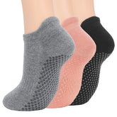 3 Pairs Non Slip Socks Womens Black Yoga Socks with Grips for Women Ankle Socks