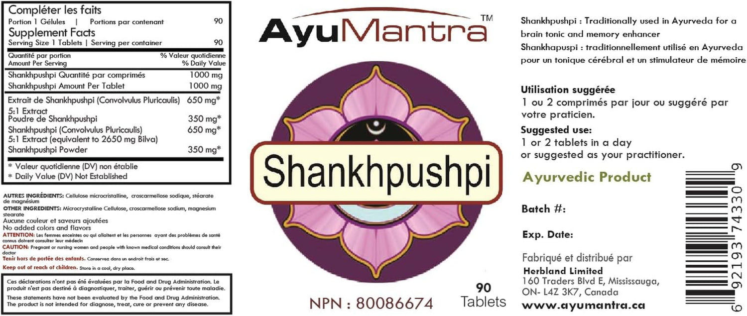 Organic Shankhpushpi Tablets - 1000Mg, 90 Tablets | Supports Healthy Nervous System & Cognitive Function | USDA Organic, Non-Gmo, Vegan, Gluten-Free