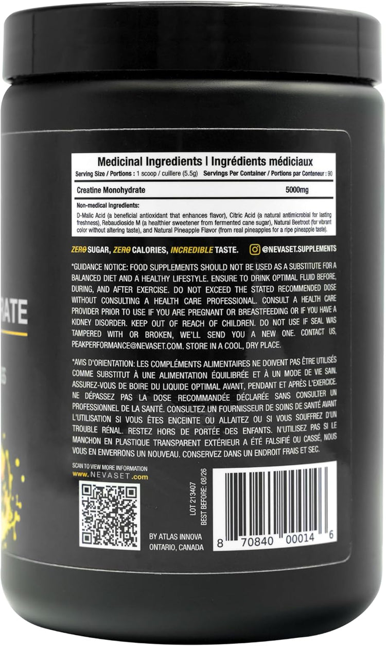 Nevaset Creatine Monohydrate, 3-Month Supply of 5000Mg Pineapple Flavor  Creatine Monohydrate! Creatine Supplement for Muscle Growth, Increased Strength, Enhanced Energy Output, Improved Athletic Performance, and Cognitive Health. 495G / 90 Servings.