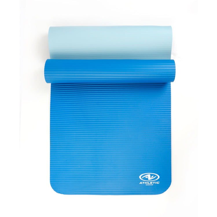 Two Tone Fitness Mat, 10Mm, 72Inx24In, Blue Color, NBR Foam, with Carry Strap