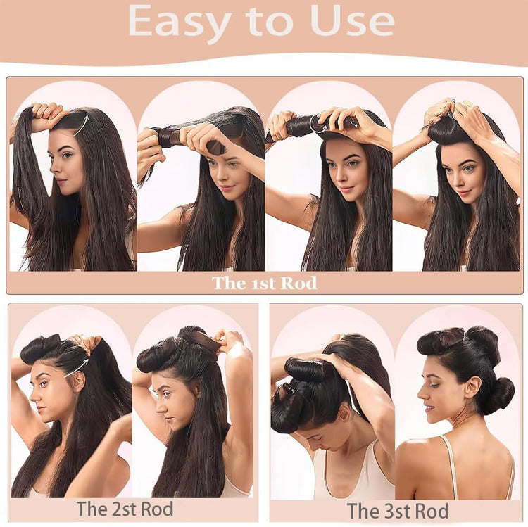 3PCS Heatless Hair Curler,Flexi Rods with Hook,No Hot Rollers Overnight Blowout,Hair Styling Tools for All Hairs Types,Hair Rollers for Women and Girls (Black)