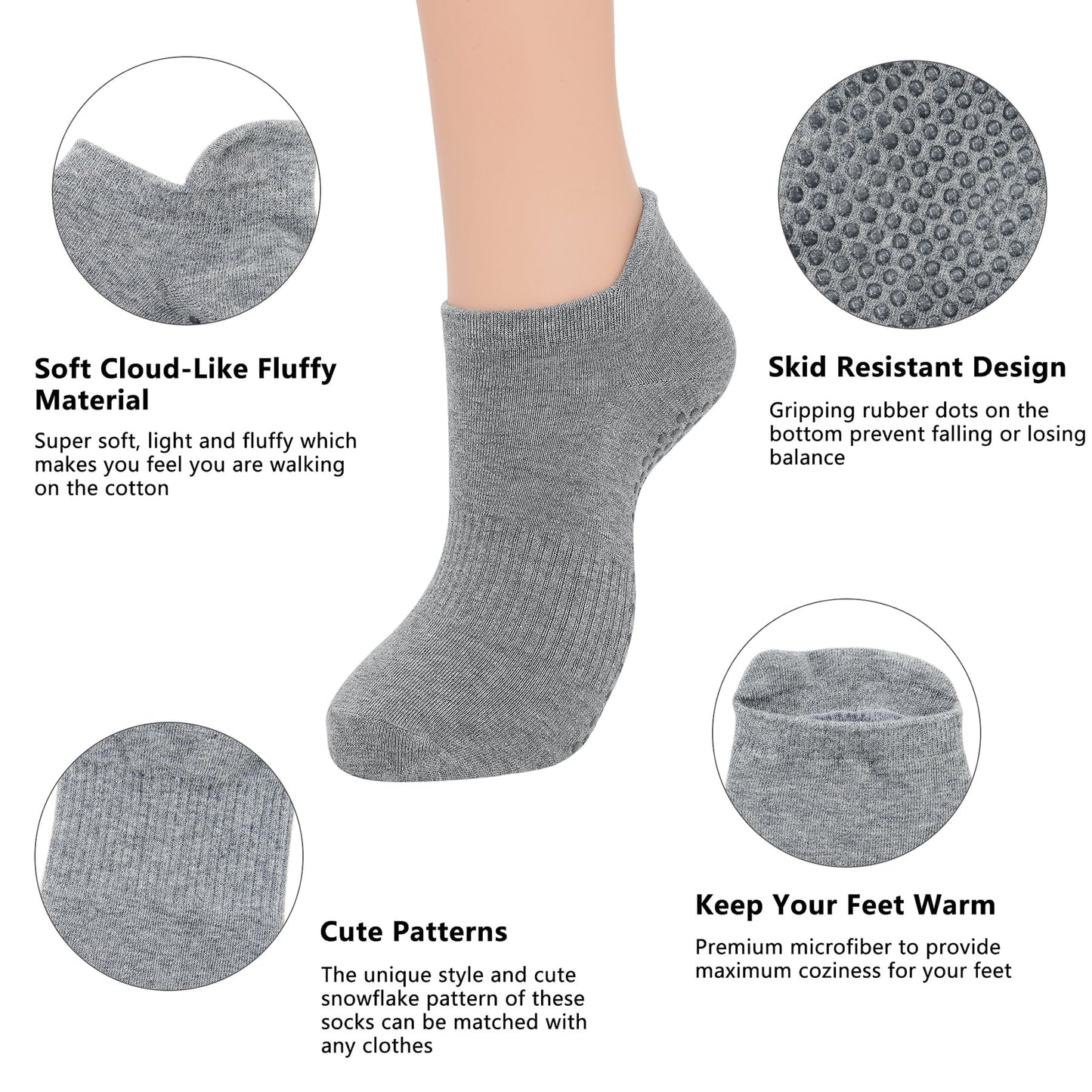 3 Pairs Non Slip Socks Womens Black Yoga Socks with Grips for Women Ankle Socks