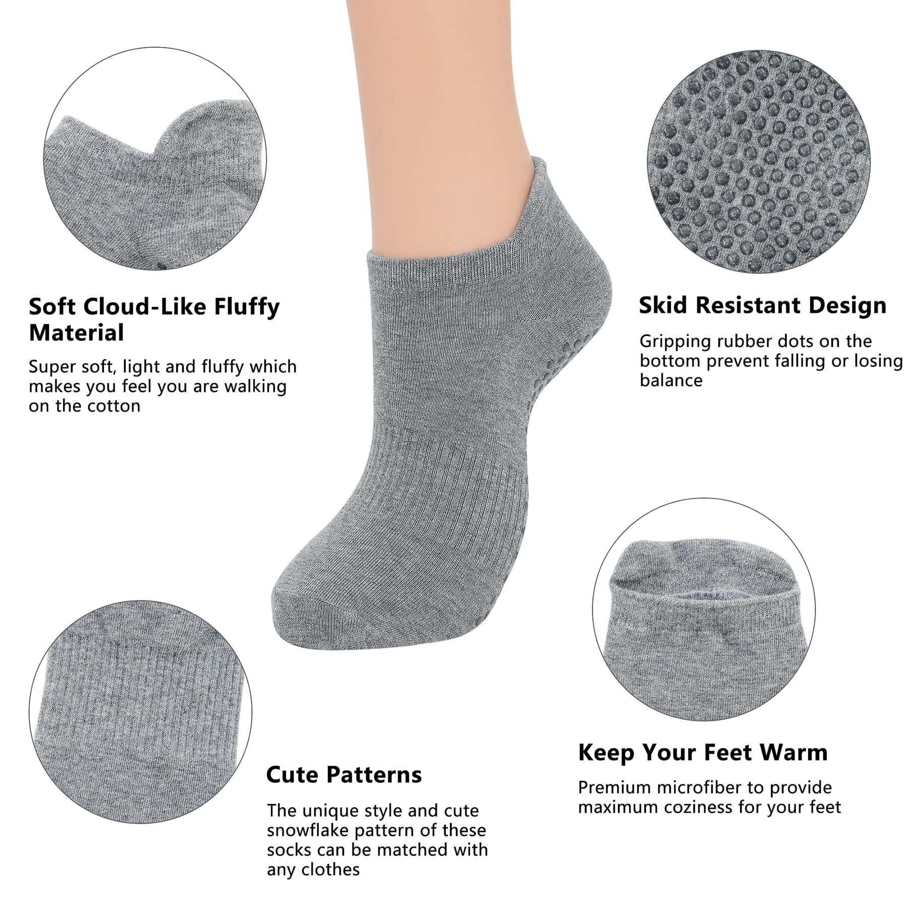 3 Pairs Non Slip Socks Womens Black Yoga Socks with Grips for Women Ankle Socks