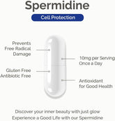 Spermidine Supplement 10Mg 120 Capsules (98% of Spermidine 3HCL - Third Party Tested) for Healthy Aging, Longevity, and Cellular Renewal - Made in Canada