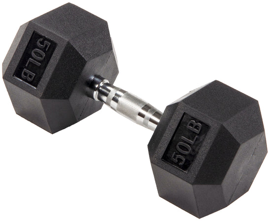 Rubber Encased Hex Dumbbell, Black, 15 Lb