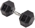 Rubber Encased Hex Dumbbell, Black, 15 Lb