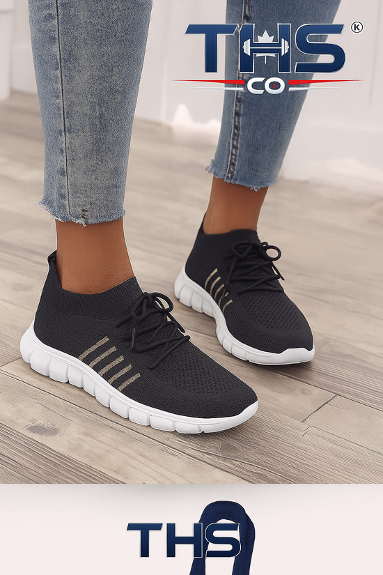 Women’s Black Running Shoes – Lightweight Breathable Mesh Sneakers, Fashion Tennis Shoes for Walking, Running & Everyday Wear