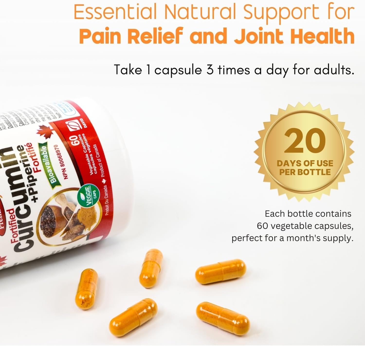 Turmeric Curcumin Supplements with Black Pepper for Inflammation, Joint Pain Relief & Antiflammatory – Non-Gmo, Vegan, Gluten-Free, Dairy-Free, Soy-Free, 60 Veggie Capsules