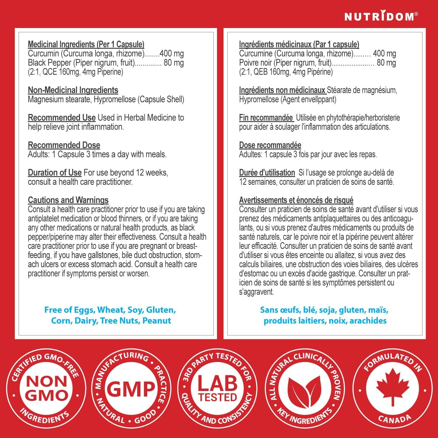 Turmeric Curcumin Supplements with Black Pepper for Inflammation, Joint Pain Relief & Antiflammatory – Non-Gmo, Vegan, Gluten-Free, Dairy-Free, Soy-Free, 60 Veggie Capsules