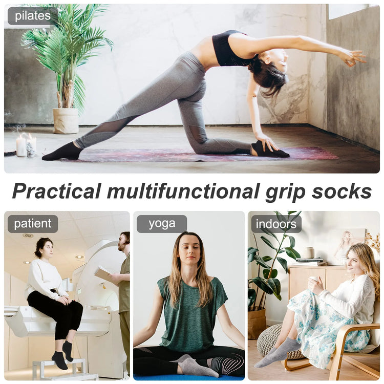 3 Pairs Non Slip Socks Womens Black Yoga Socks with Grips for Women Ankle Socks