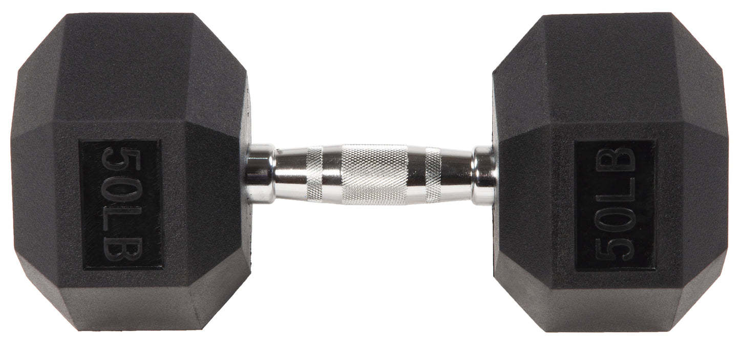 Rubber Encased Hex Dumbbell, Black, 15 Lb