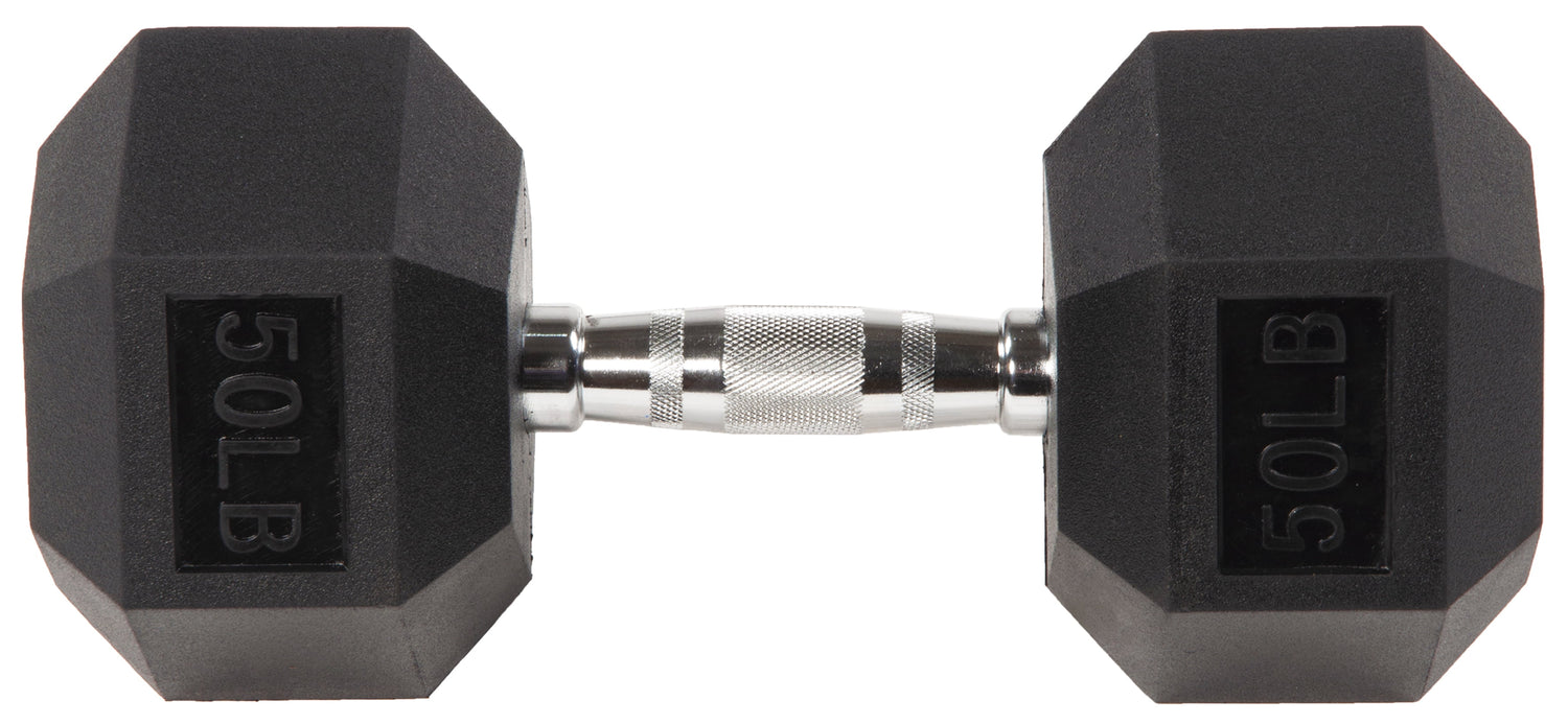 Rubber Encased Hex Dumbbell, Black, 15 Lb