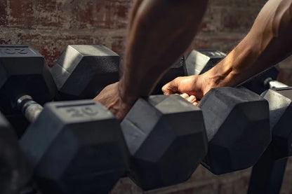 Rubber Encased Hex Dumbbell, 15Lbs, Single