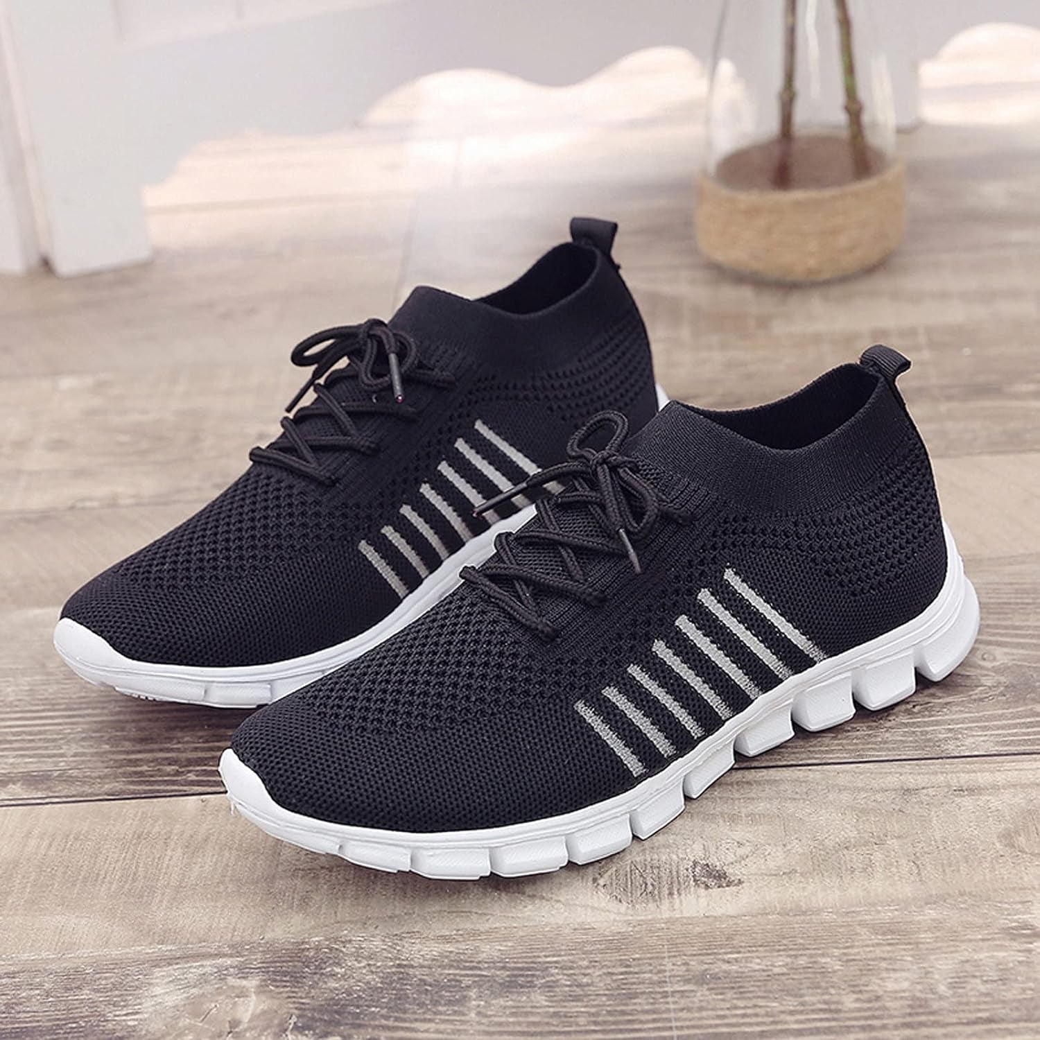 Black Running Shoes Women Womens Fashion Tennis Shoes Lightweight Mesh Running Walking Sneaker Lace-Up Sport Shoes Runing Breathable Shoes Sneakers, 9