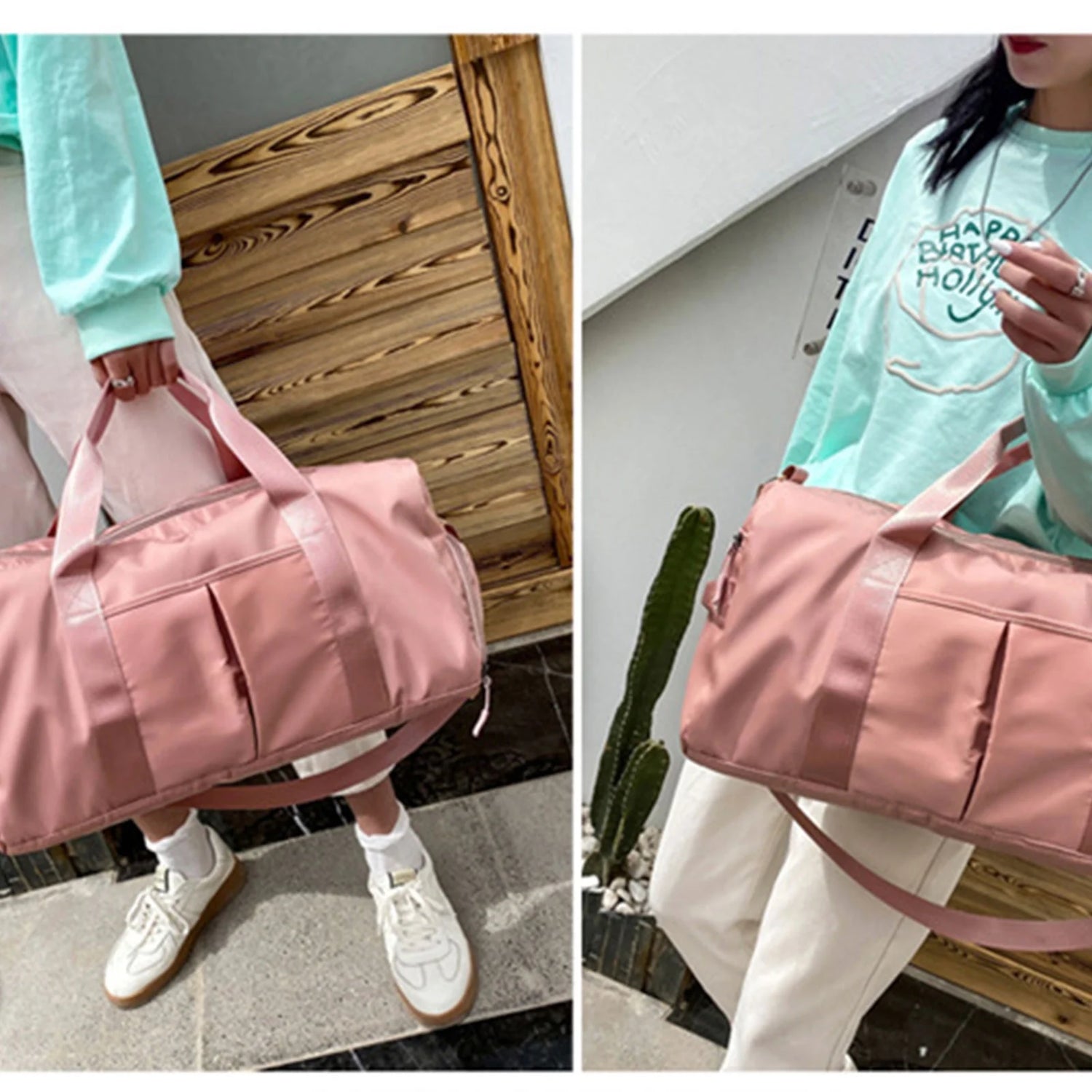 Gym Bag,Travel Duffel Bag ,Sport Gym Tote Bags Swimming Yoga,Waterproof Weekend Overnight Bag,Carry on Bag,Personal Item Travel Bag,Workout Dance Bag for Men & Women,Pink