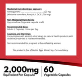 Ashwagandha Supplement 500Mg (2,000Mg QCE), 4X Extra Strength, Non-Gmo, Vegan, Gluten-Free, Soy & Dairy Free (60 Veggie Capsules)
