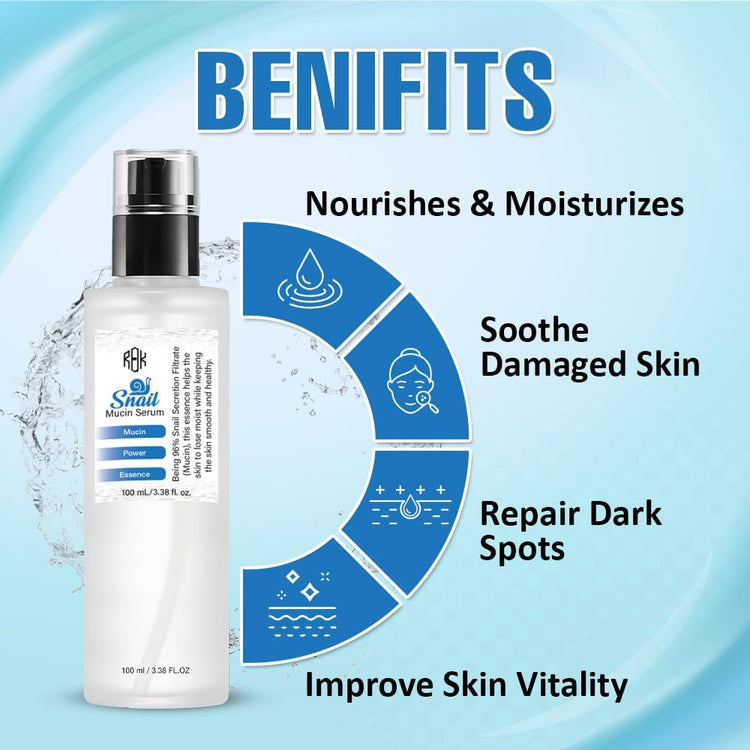 Snail Mucin Serum 100Ml - 96% Snail Secretion Filtrate for Smooth, Healthy Skin - Mucin Power Essence for Face, Dull Skin & Fine Lines, Korean Skincare